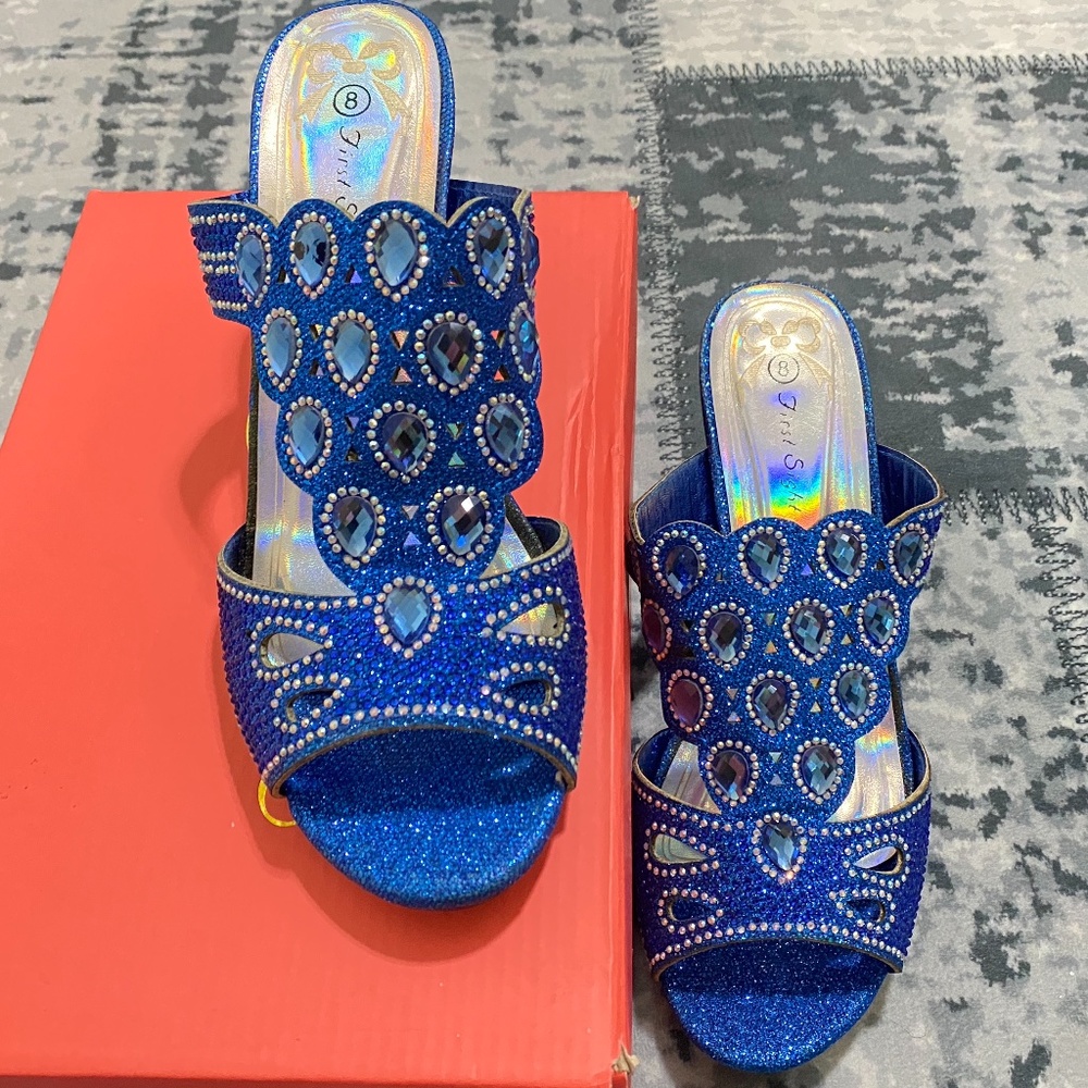 Women's Open Toe Sandals 3" Heel (Blue) Size 8